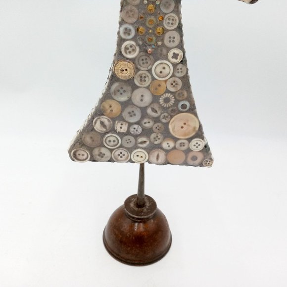 Button Sculpture Folk Art OOAK Memory Jug Style Forget Me Not Assemblage Found - Picture 6 of 16